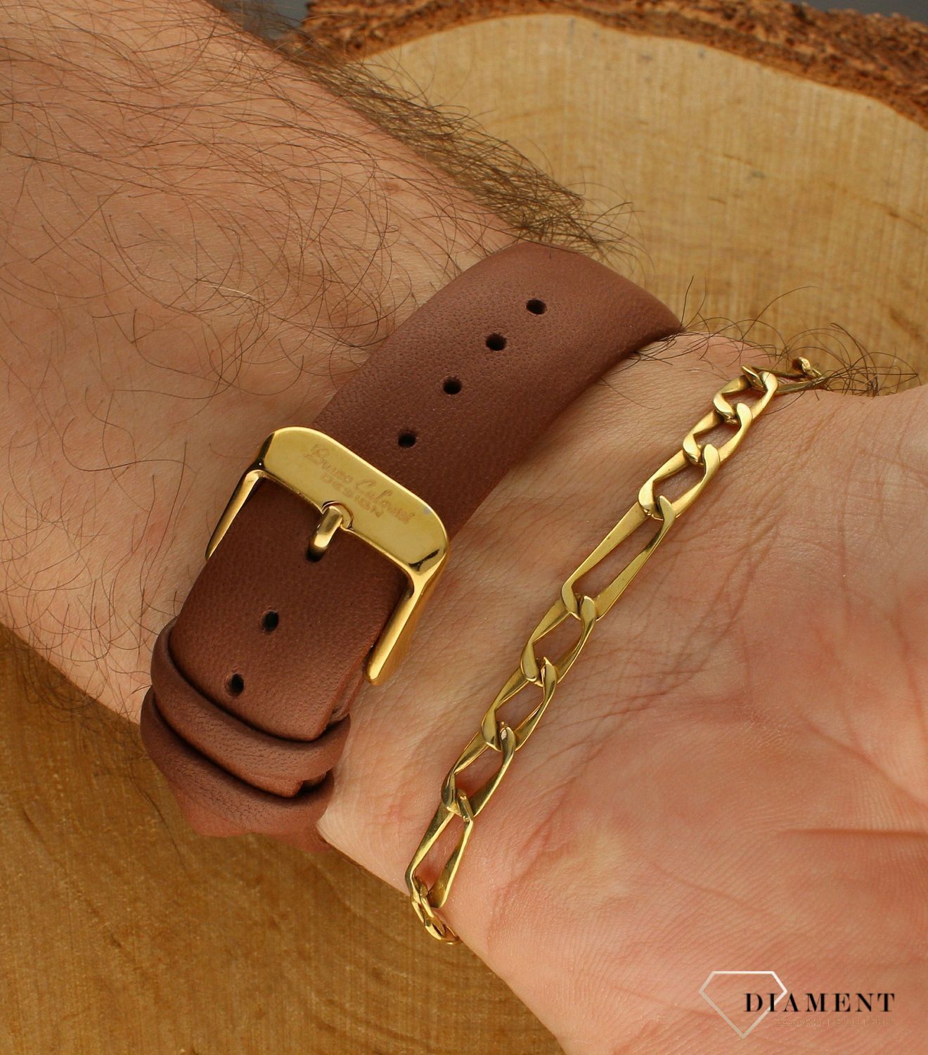 Zegarek męski Bruno Calvani BC9828 GOLD na brązowym pasku.jpg